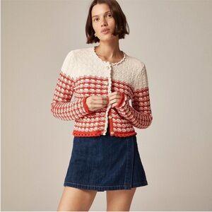 J. Crew Cream and Coral Textured Button-Up Cardigan